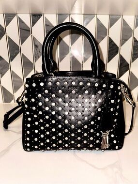 DKNY Black Crystal Studded Satchel/Crossbody Bag